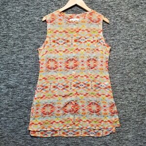 Cabi‎ Avery Tunic Tank Top Womens Medium Orange Aztec Geometric Hidden Button Up